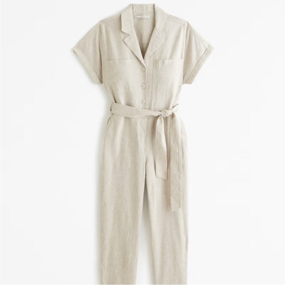 Abercrombie & Fitch Women's Beige Linen-Blend Utility Jumpsuit Size Small
